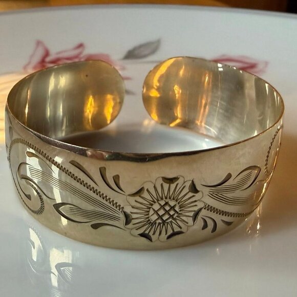 Curran Myers, Carleton Company Jewelry - Vintage Etched Wide Gold Filled Cuff